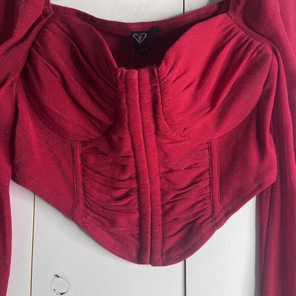 Windsor Women’s Size L Red Glitter Off Shoulder Corset Bustier Long Sleeve NWT - Picture 11 of 14